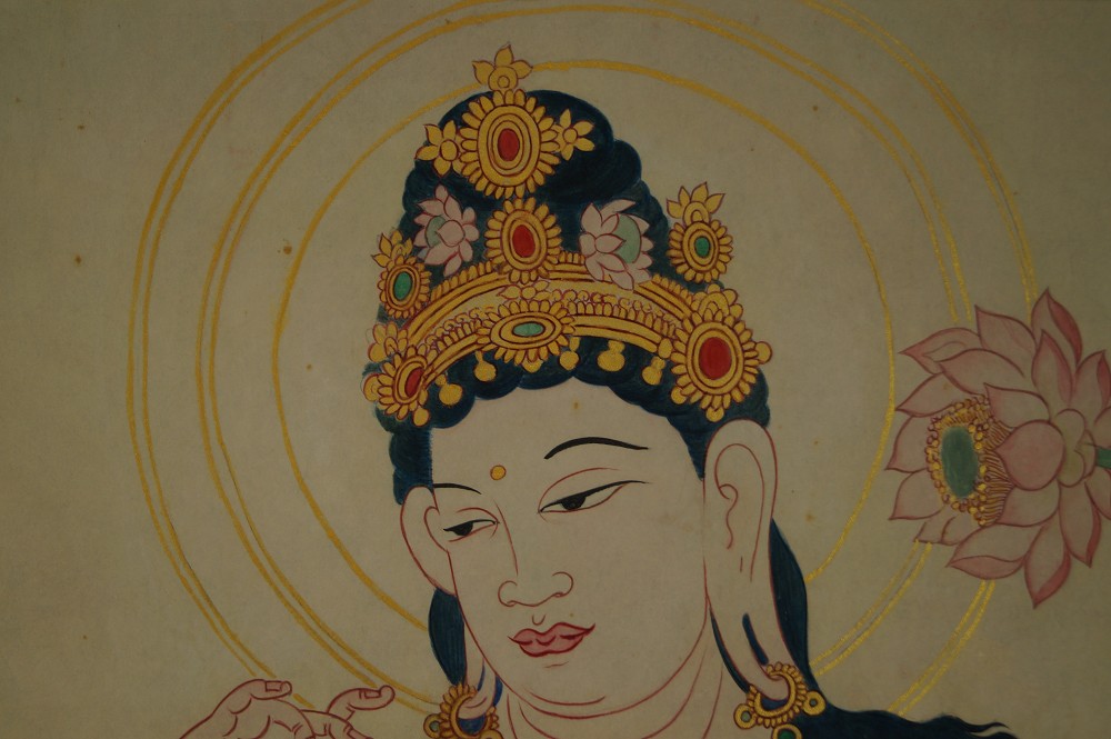 Kannon Bodhisattva Kopf und Krone Nahaufnahme