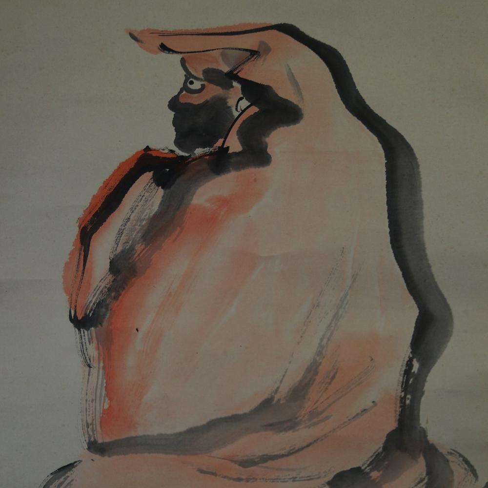 Bodhidharma Daruma sitzende Figur im Profil Motiv Nahaufnahme Vorschau
