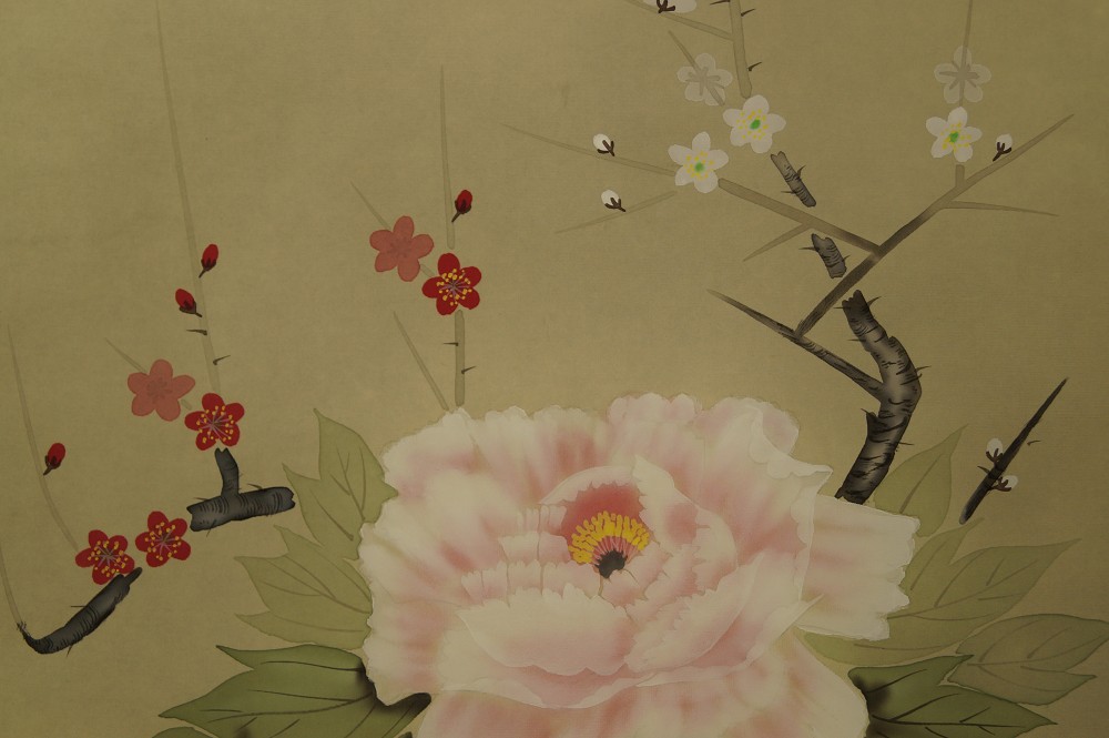 Pfingstrose Kakemono Pflaumenblueten Motiv Nahaufnahme 2