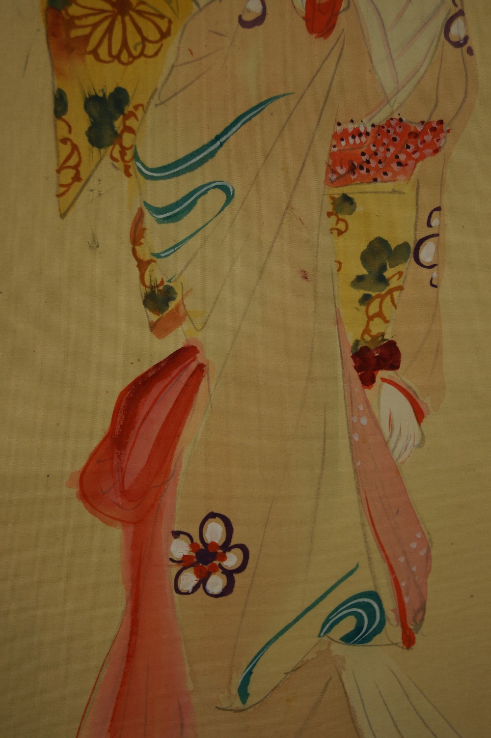 Rollo colgante japonés belleza y sakura primer plano del motivo de kimono