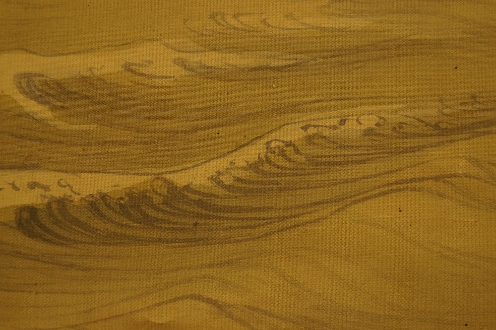 Japanisches Rollbild Boote Wellen Motiv Nahaufnahme