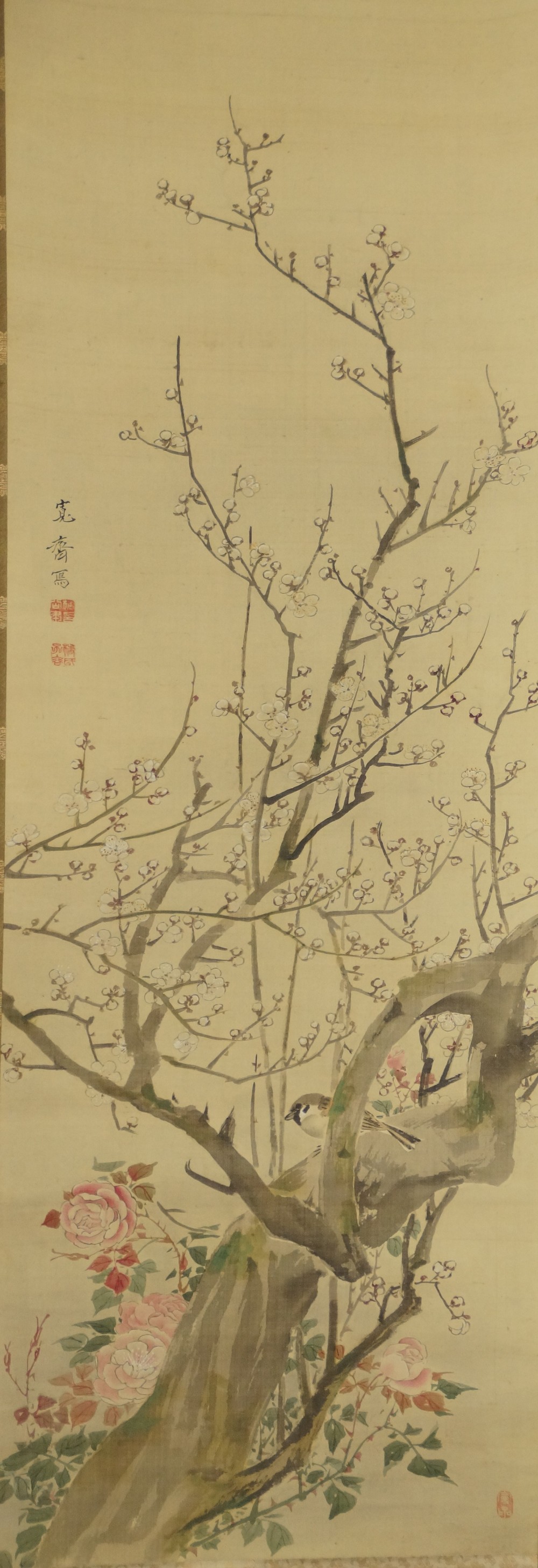 Spatz auf einem Sakura-Zweig von Mori Kansai Gesamtmotiv ohne Rahmung