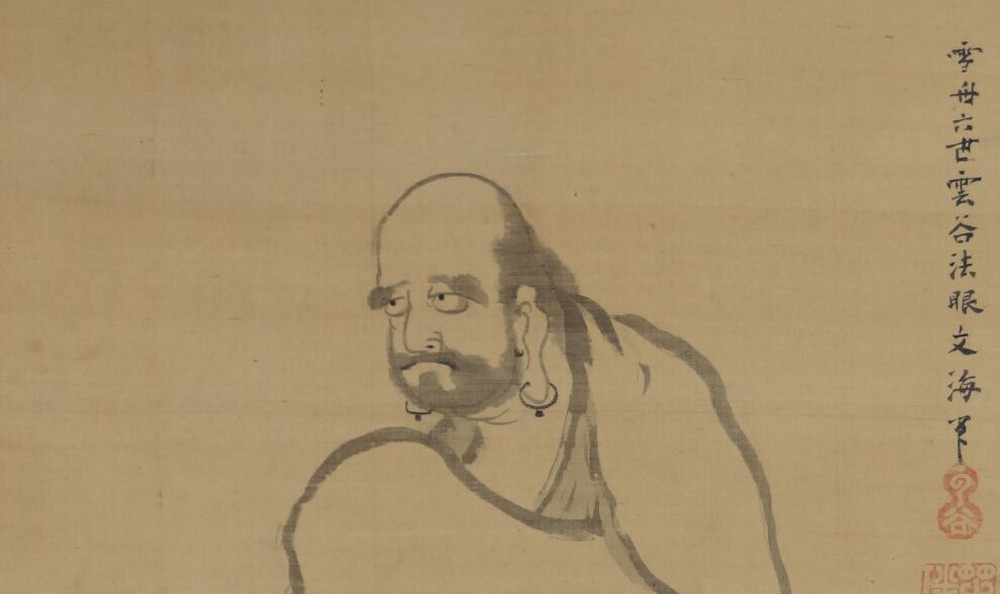 Kakemono von Unkoku Tōban: Bodhidharma im Profil, in Tusche auf Seide.