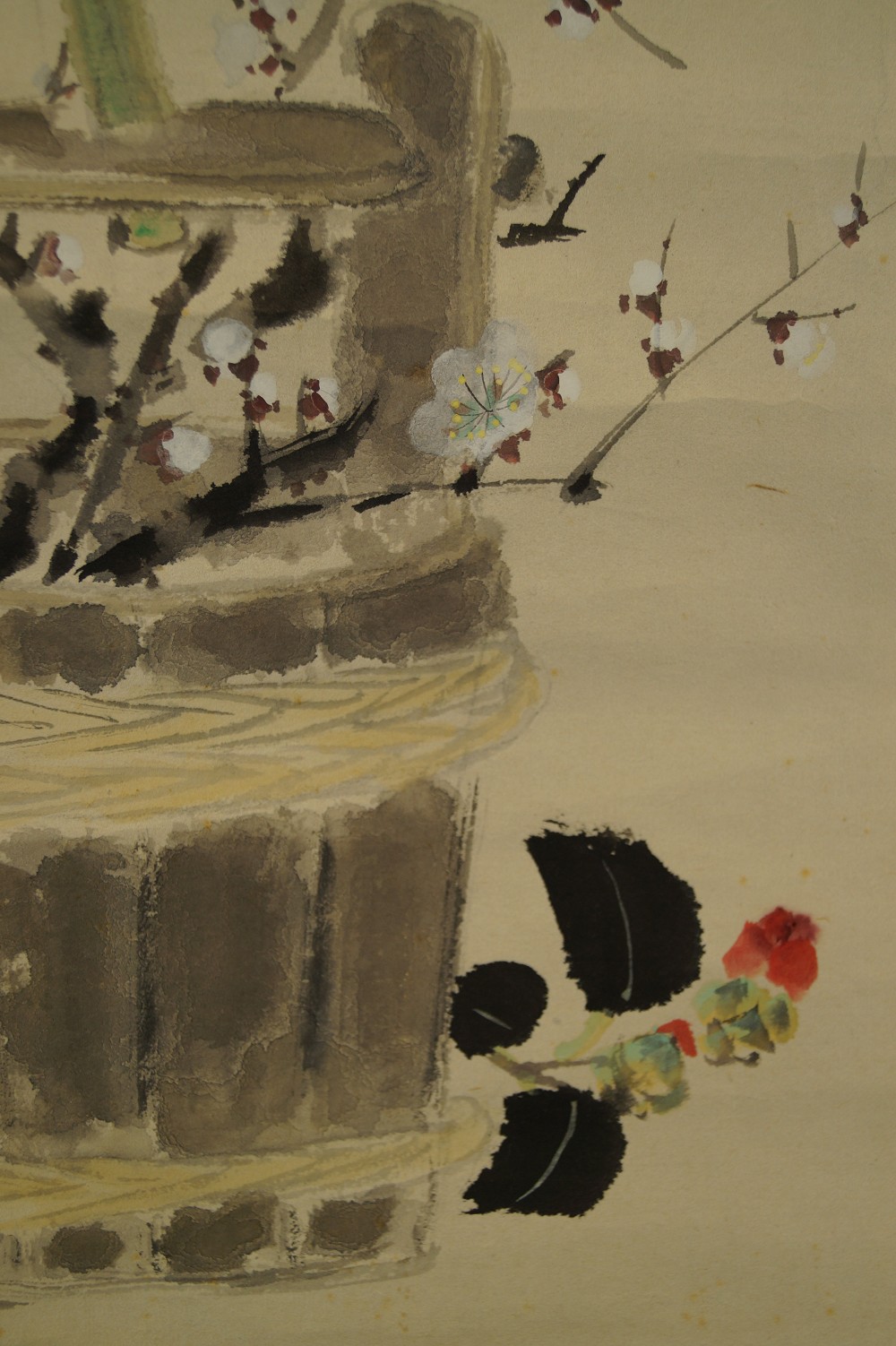 Bamboo Vessel with Plum Blossoms Motif Close-Up