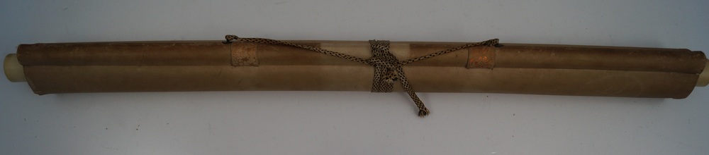 Landscape with Bridge and Mountain Village Rolled and Tied Hanging Scroll Hanging Scroll Rolled Up