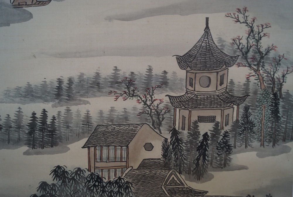 Paysage au clair de lune Kakejiku Gros plan motif pagode 3
