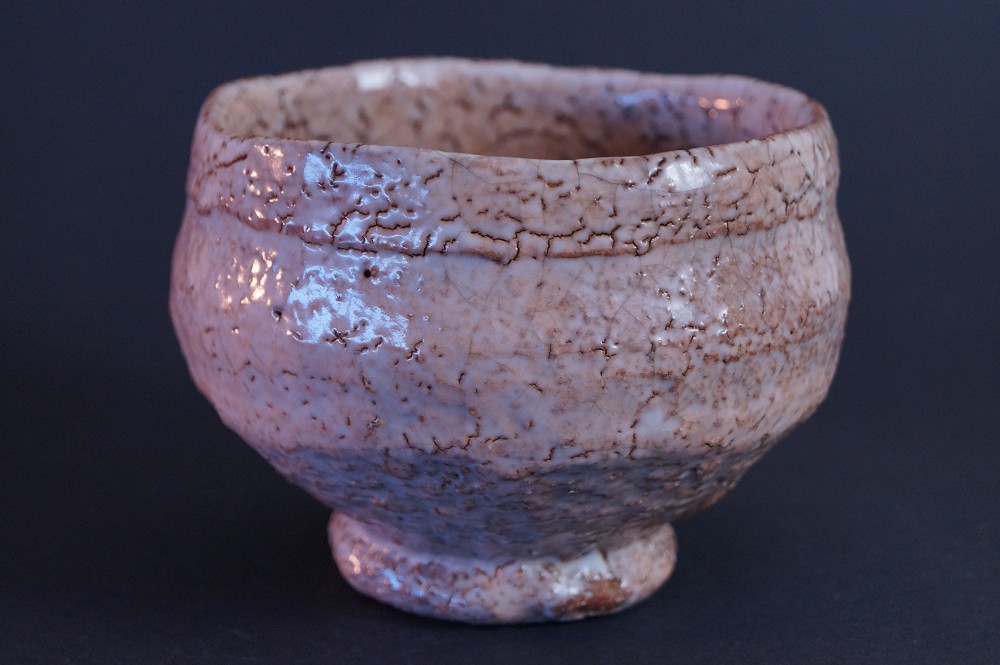 Front view of the handcrafted Hagi tea bowl