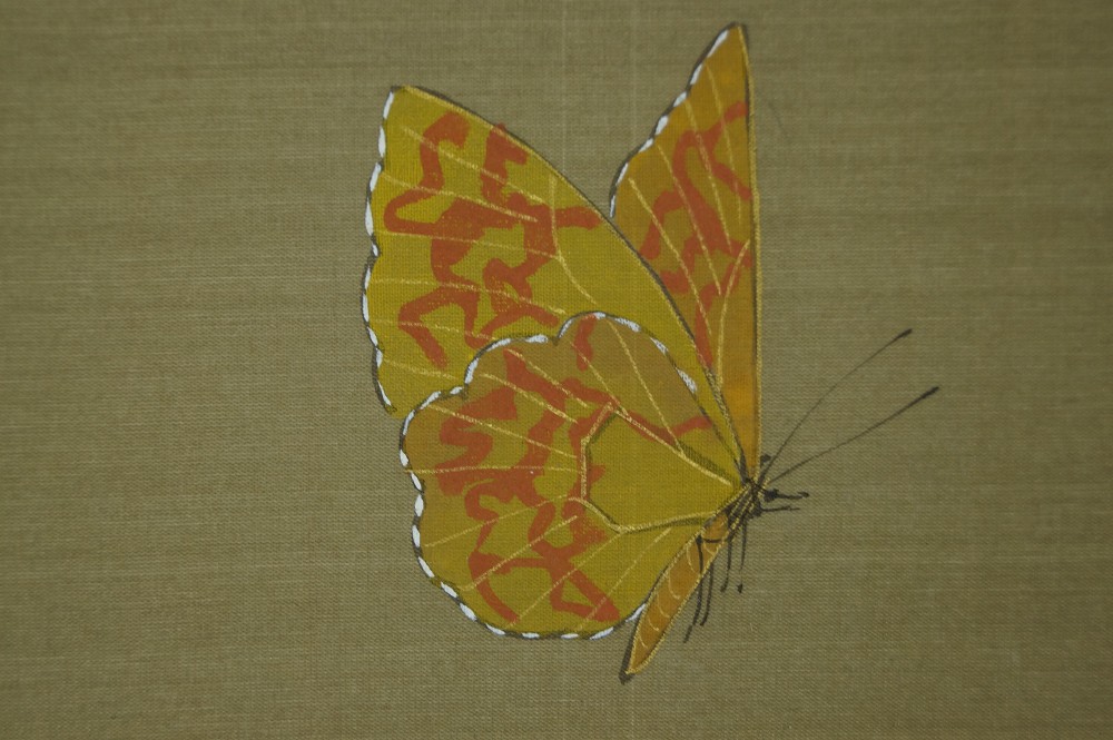 Kakemono Kwiaty i motyl prowadzenie pędzla zbliżenie