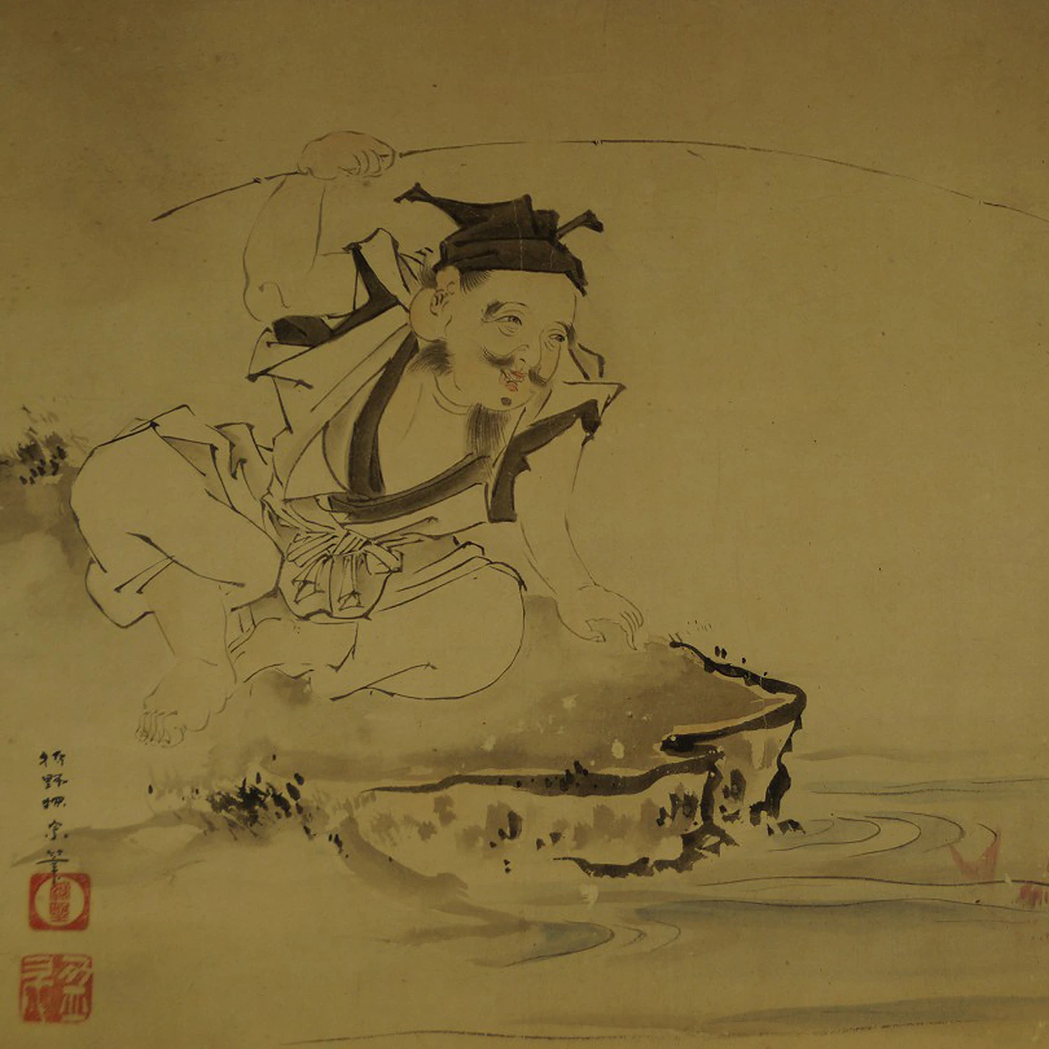 Ebisu beim Angeln von Kano Tanso Motiv Nahaufnahme Vorschau