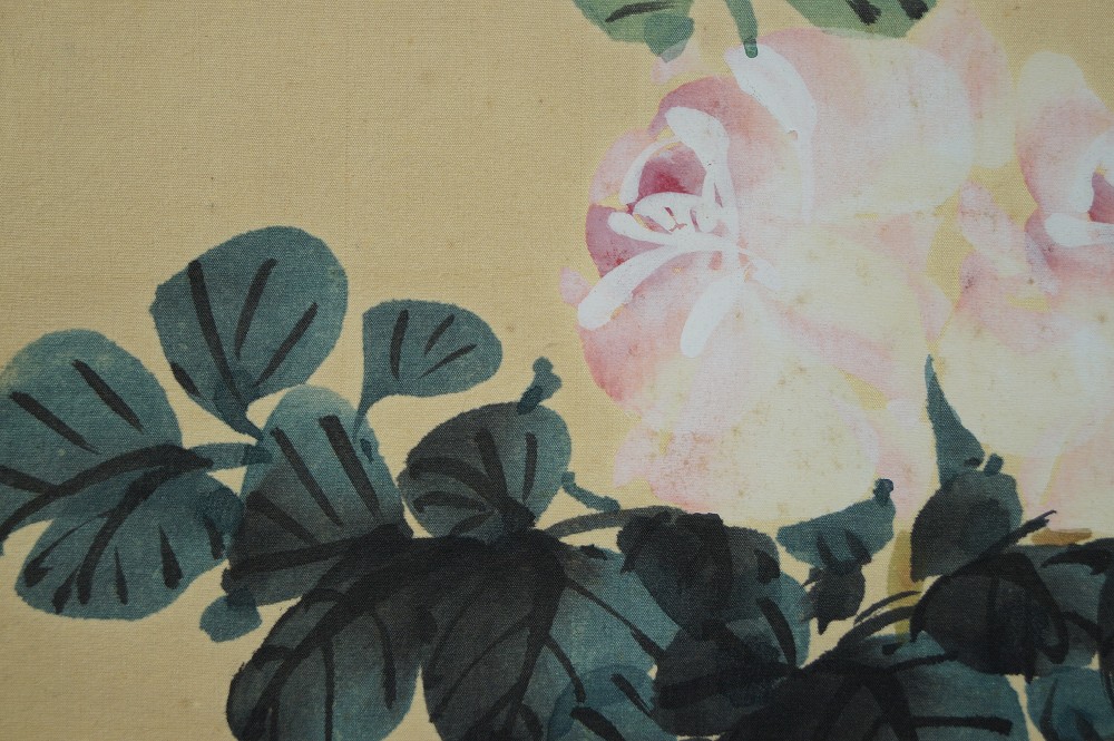 Voegel und Blumen Rollbild Rosen-Motiv Nahaufnahme 2