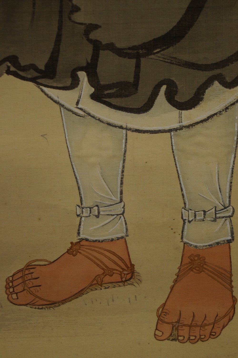 Japanisches Rollbild Zen Moench Sandalen Nahaufnahme