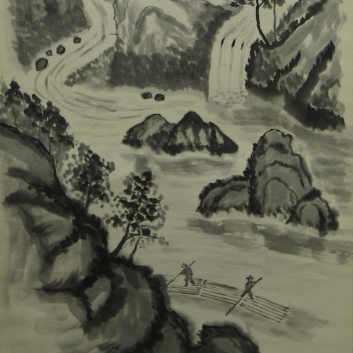 Landschaft mit Wasserfall und Floessern Vorschau Nahaufnahme der Flussszene mit Wasserfall und Floessern Motiv Nahaufnahme Vorschau