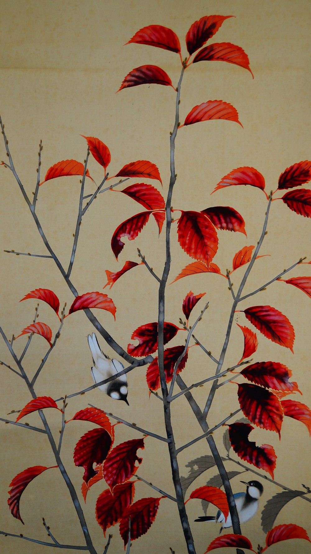 Herbstwind im Bambushain Kakemono von Abe Kinshu Herbstlaub-Motiv Nahaufnahme