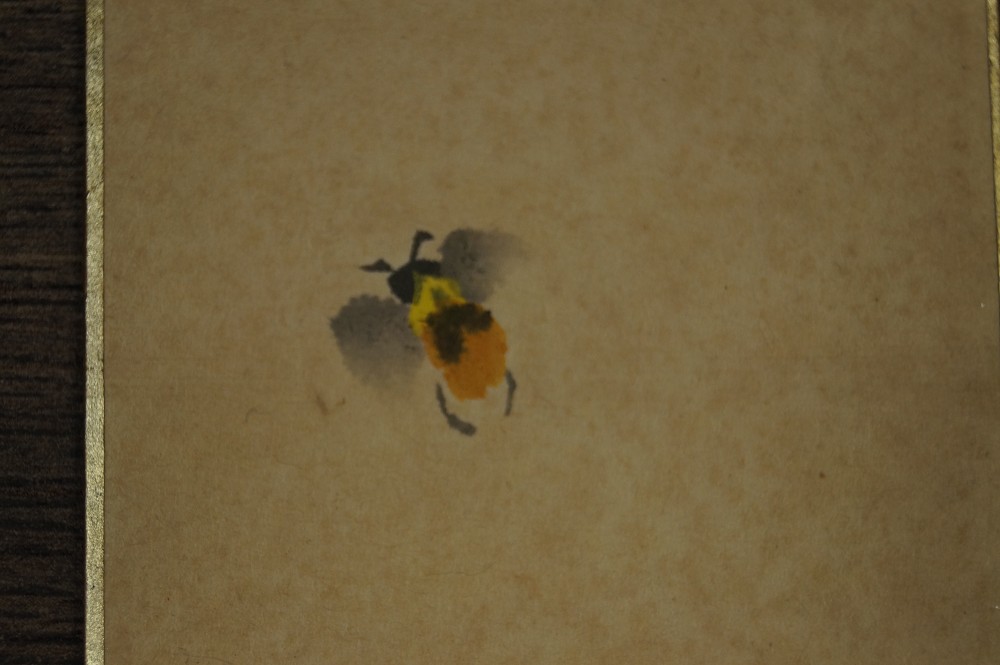 Bee on Empty Paper Background Motif Close-Up