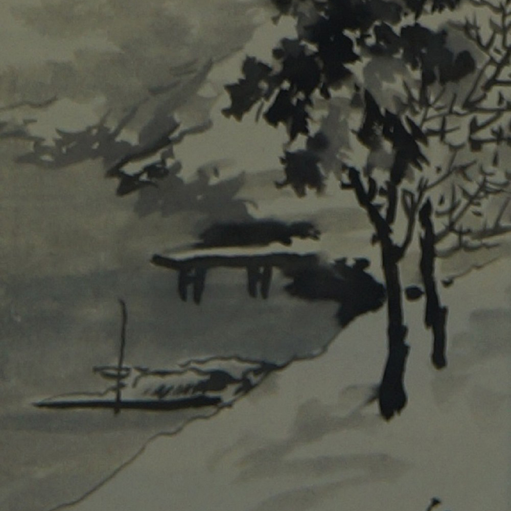 Landschaft mit Pavillon und Boot am Ufer Kakemono Motiv Nahaufnahme Vorschau