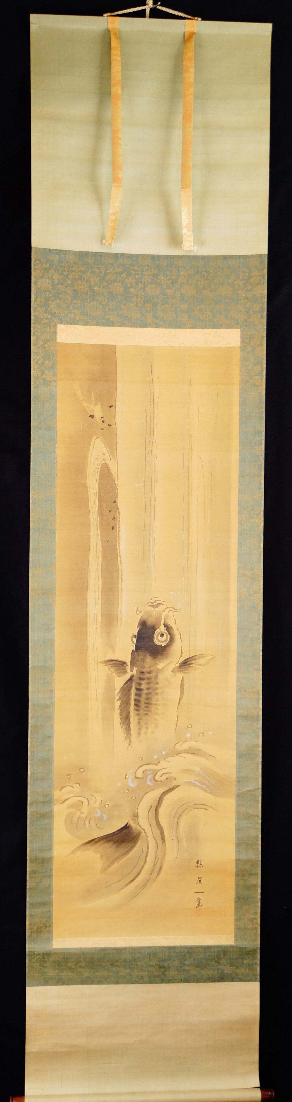 Aufstieg des Koi Kakemono von Kano Masuyoshi Doichi Gesamtansicht Rollbild