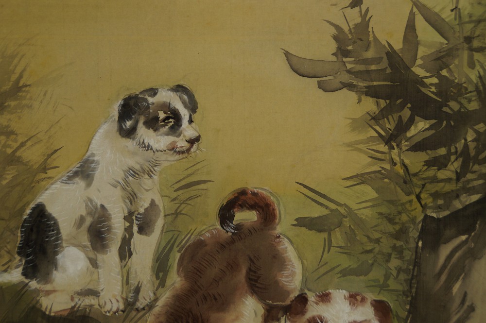 Drei Hundewelpen im Gras von Ryuseki Motiv Nahaufnahme 1