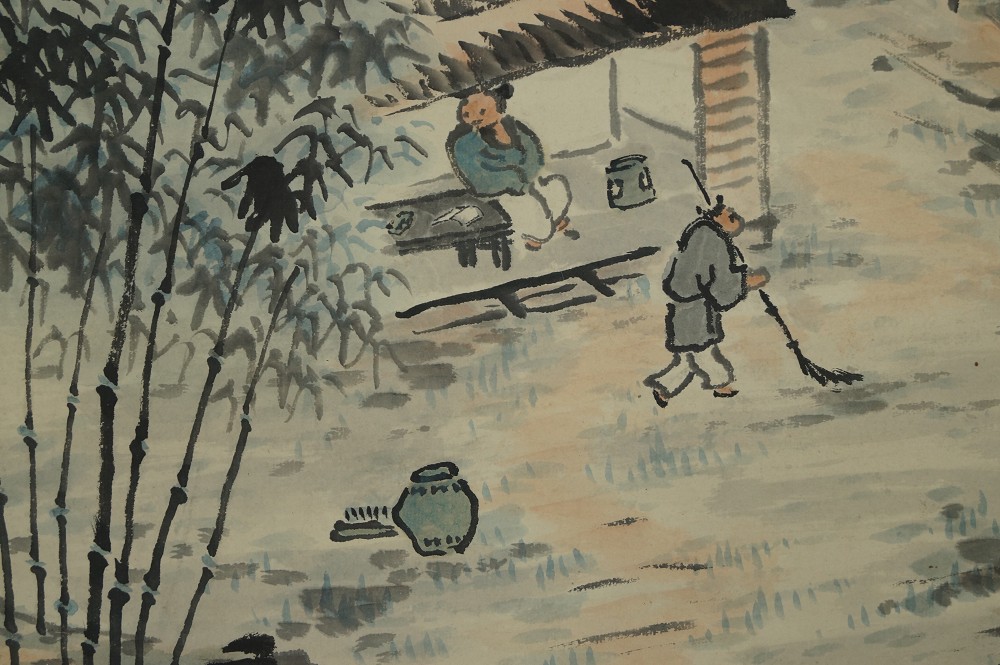 Paysage, rouleau suspendu, gros plan du motif de personnages 2