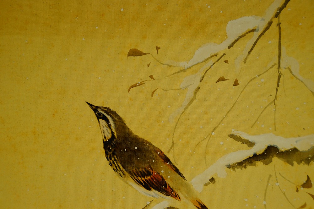 Vogel im Winter Kakemono von Ito Keisui Vogel-Motiv Nahaufnahme