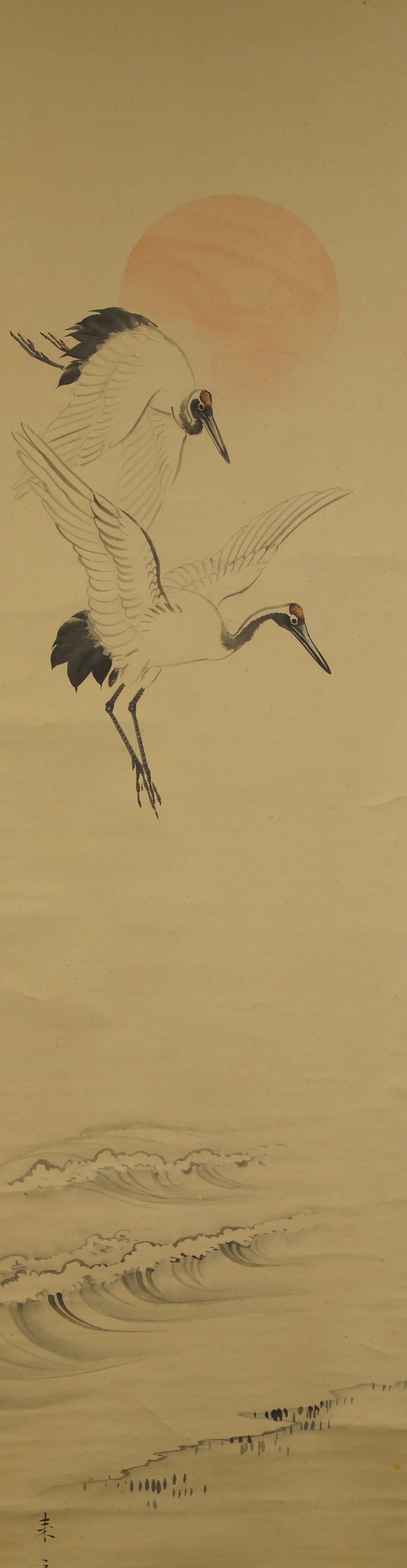Japanisches Rollbild Kraniche von Nakajima Raisho Gesamtmotiv ohne Rahmung