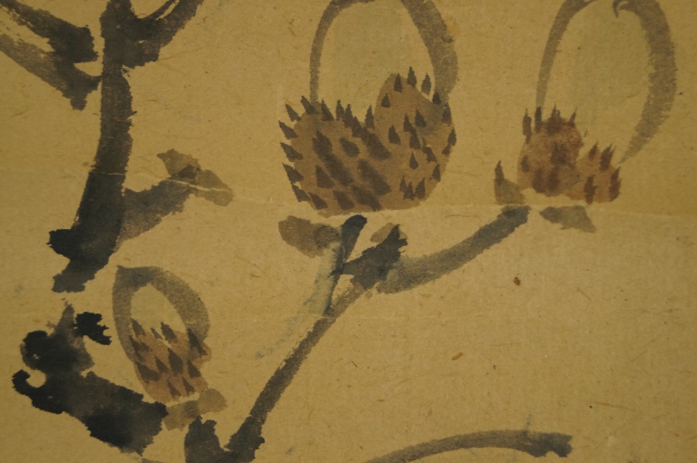 Kakemono Blumen Pinselfuehrung Nahaufnahme