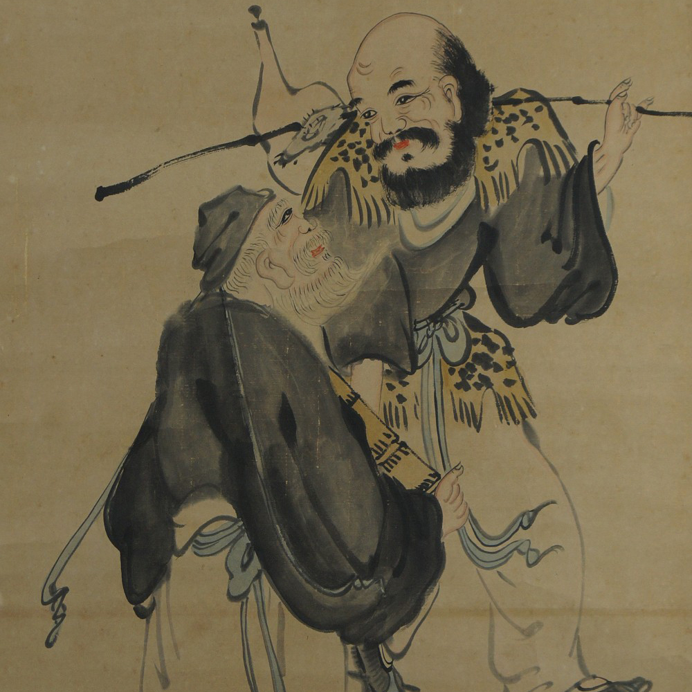 Kanzan und Jittoku Kakemono Motiv Nahaufnahme Vorschau