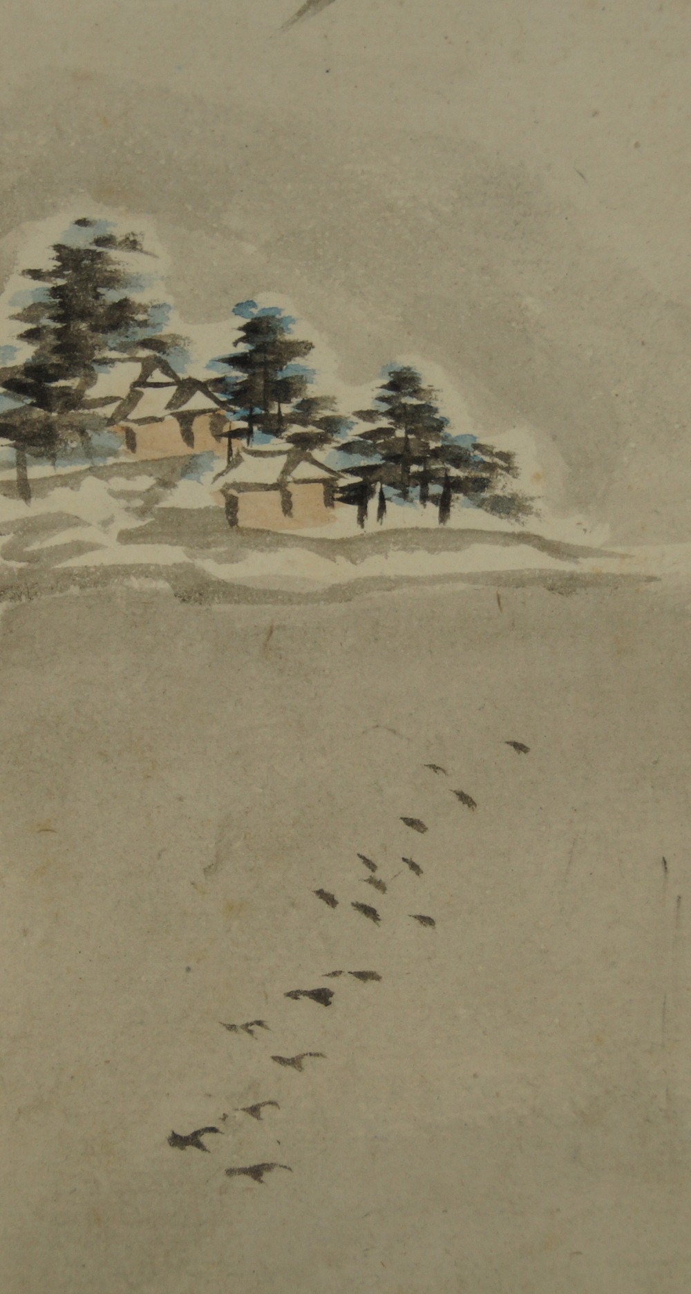 Japanisches Gemaelde Landschaft Dorf Motiv Nahaufnahme