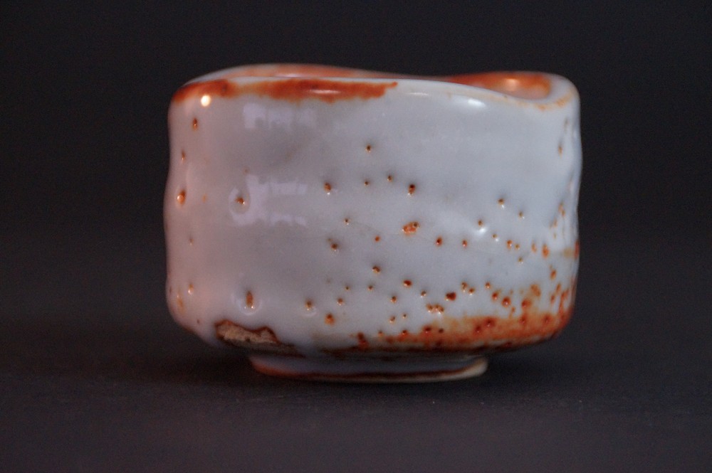 Coppa da sake Shino guinomi di Sato Yasumoto vista laterale 1