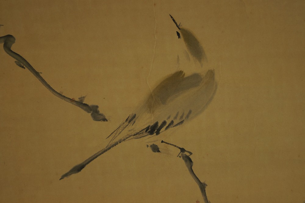Rouleau suspendu japonais Oiseau sur prunier en fleurs Gros plan motif oiseau