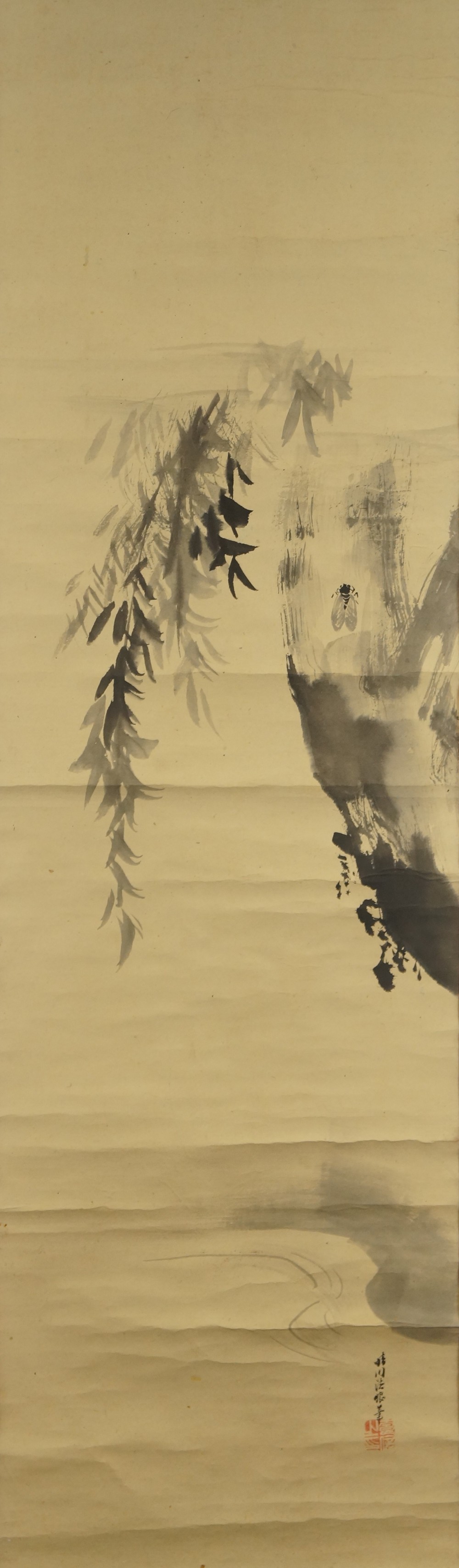 Kakemono Weide mit fliegendem Insekt Gesamtmotiv ohne Rahmung