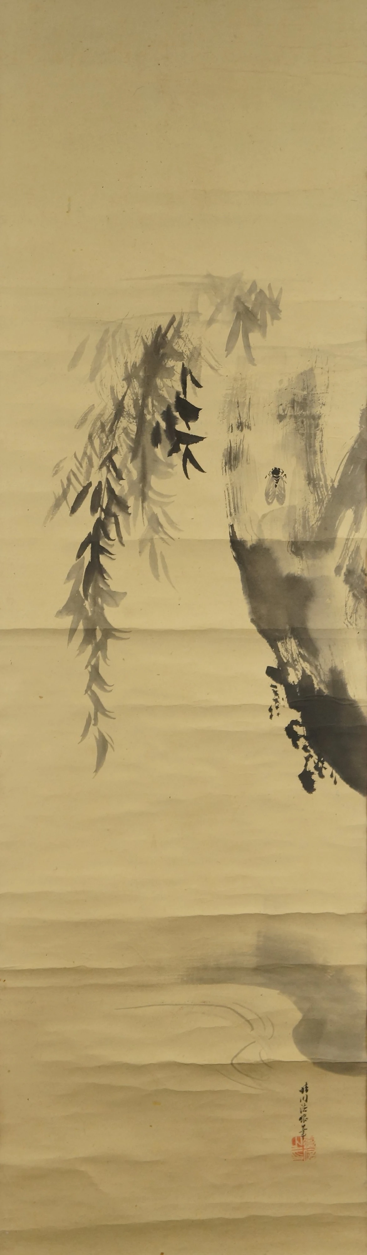 Kakemono Willow and Cicada Full Motif Without Mounting