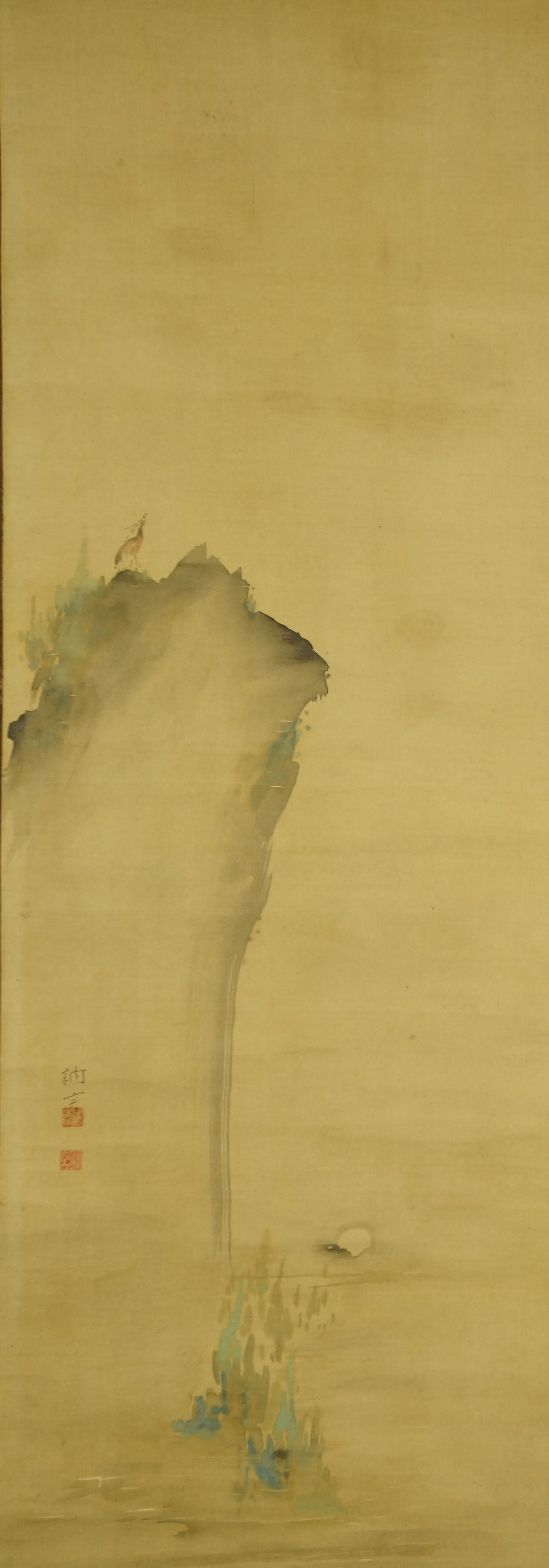 The complete painted motif of the deer on the rock with signature and seals