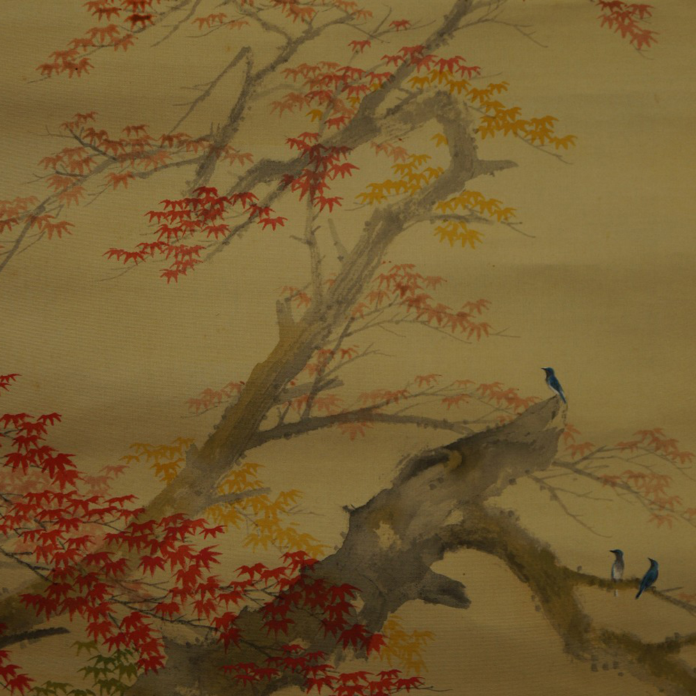 Japanisches Rollbild Herbst Motiv Nahaufnahme Vorschau