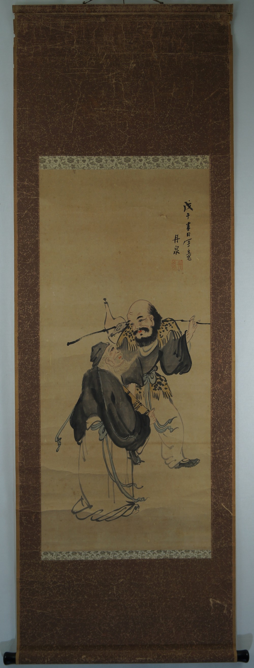 Kanzan und Jittoku Kakemono Gesamtansicht Rollbild