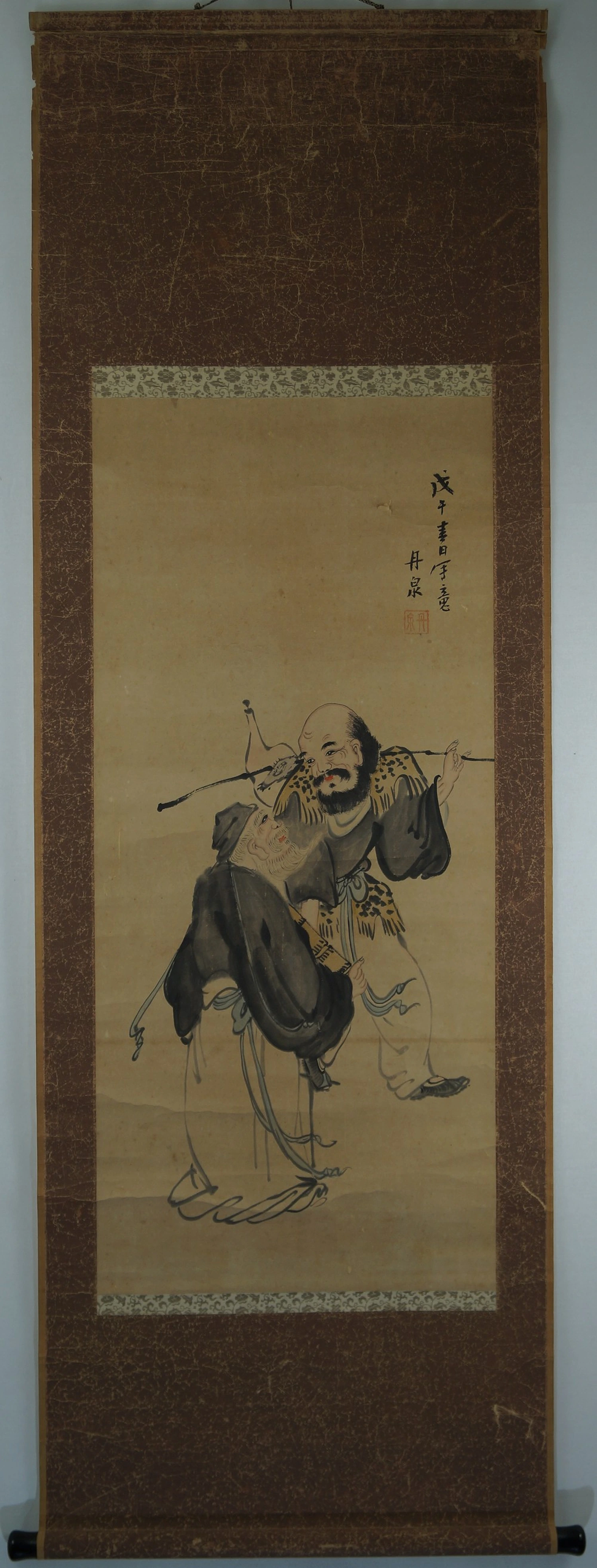 Kanzan und Jittoku Kakemono Gesamtansicht Rollbild