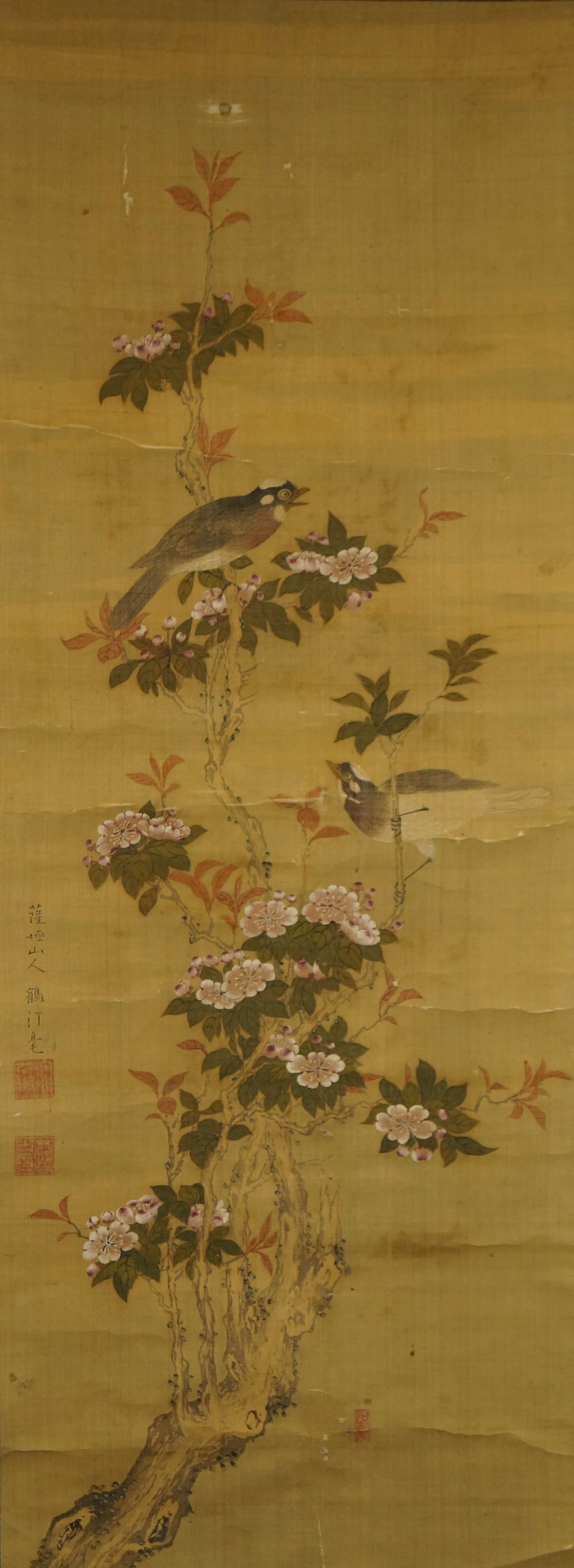 Kakemono Two Birds on a Flowering Crabapple Full Motif Without Mounting
