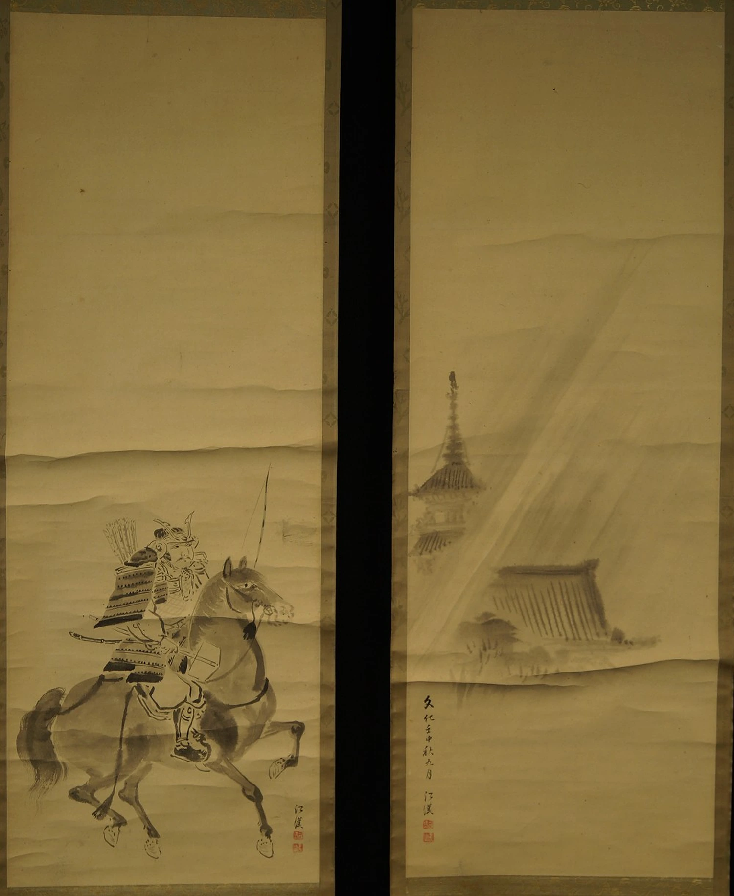 Guerrier samouraï Vue d'ensemble de la paire de rouleaux