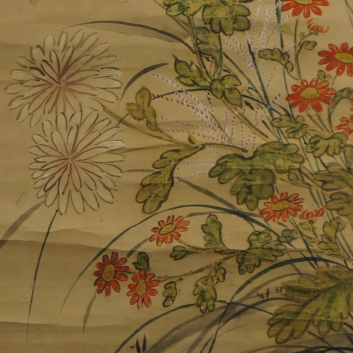 Japanisches Rollbild Chrysanthemen Motiv Nahaufnahme Vorschau