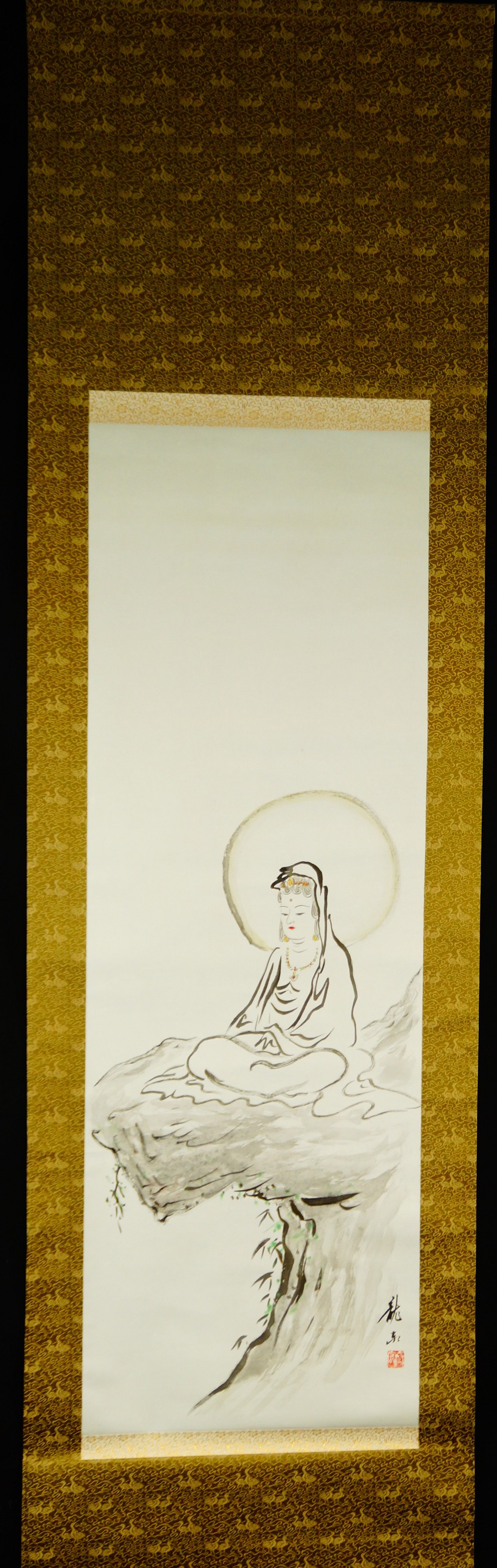 Buddha in meditazione kakemono veduta d'insieme del rotolo