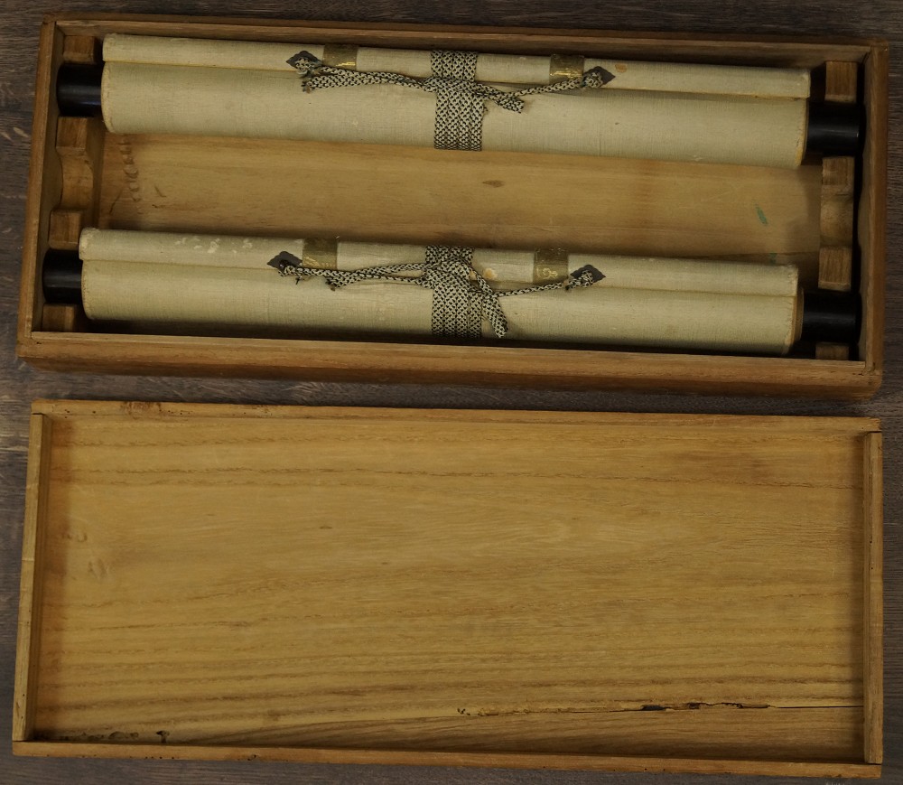 Samuraikrieger Rollbildpaar in Aufbewahrungsbox