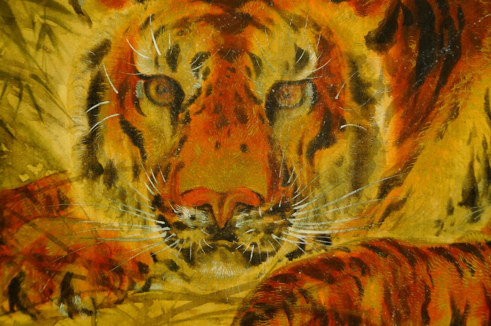 Tiger und Junges Kakemono von Tamaoki Raiseki Tiger-Motiv Nahaufnahme 3