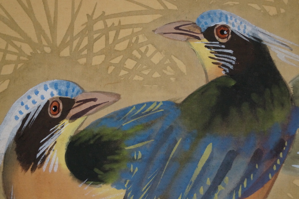 Vogel und Pfingstrose Rollbild Vogel-Motiv Nahaufnahme 3