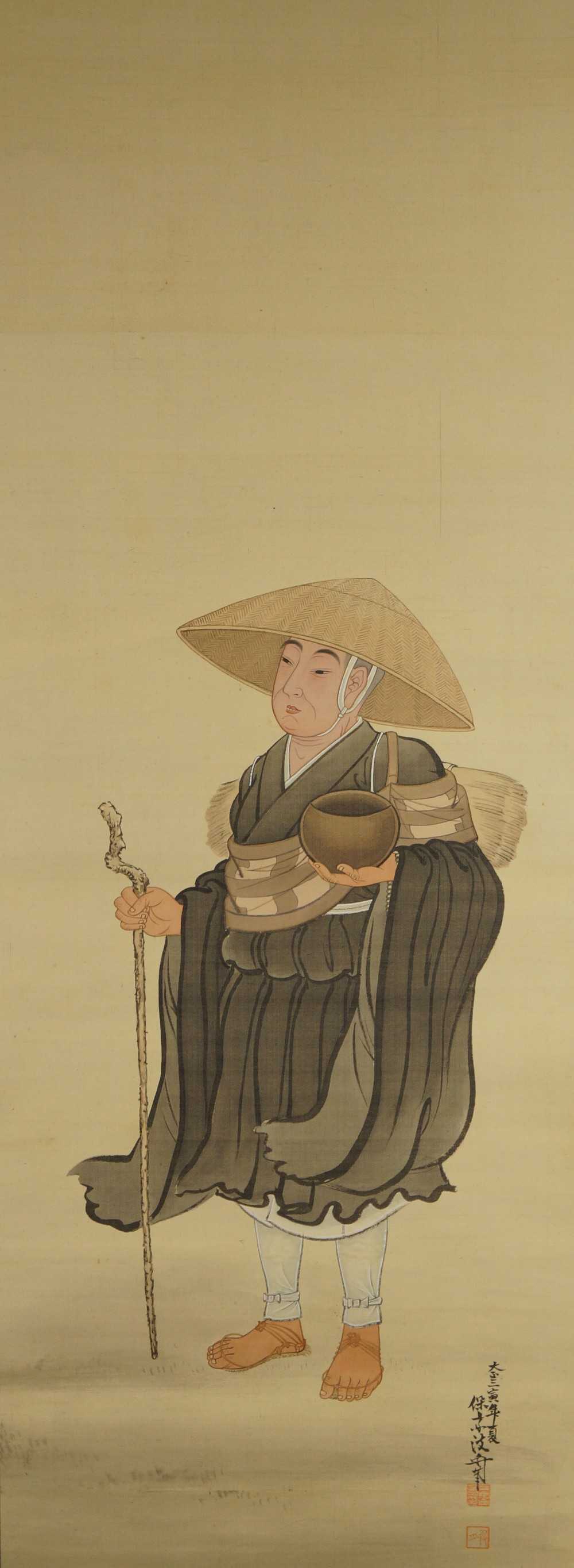 Japanisches Rollbild Zen Moench Gesamtmotiv ohne Rahmung