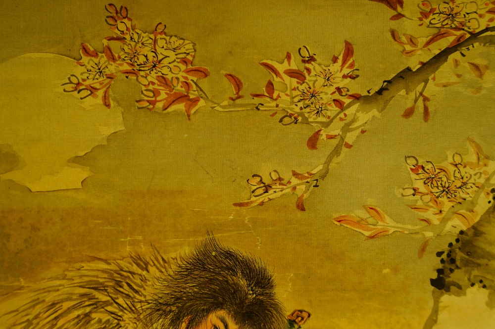 Ladrón nocturno kakemono primer plano del motivo de rama de flor de cerezo