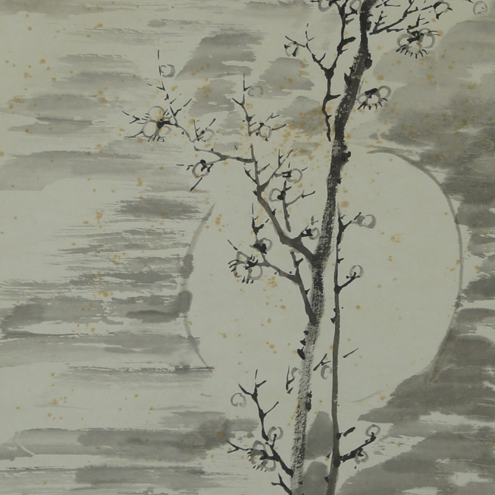 Pflaumenbaum im Mondlicht Rollbild Kakejiku Kakemono Motiv Nahaufnahme Vorschau