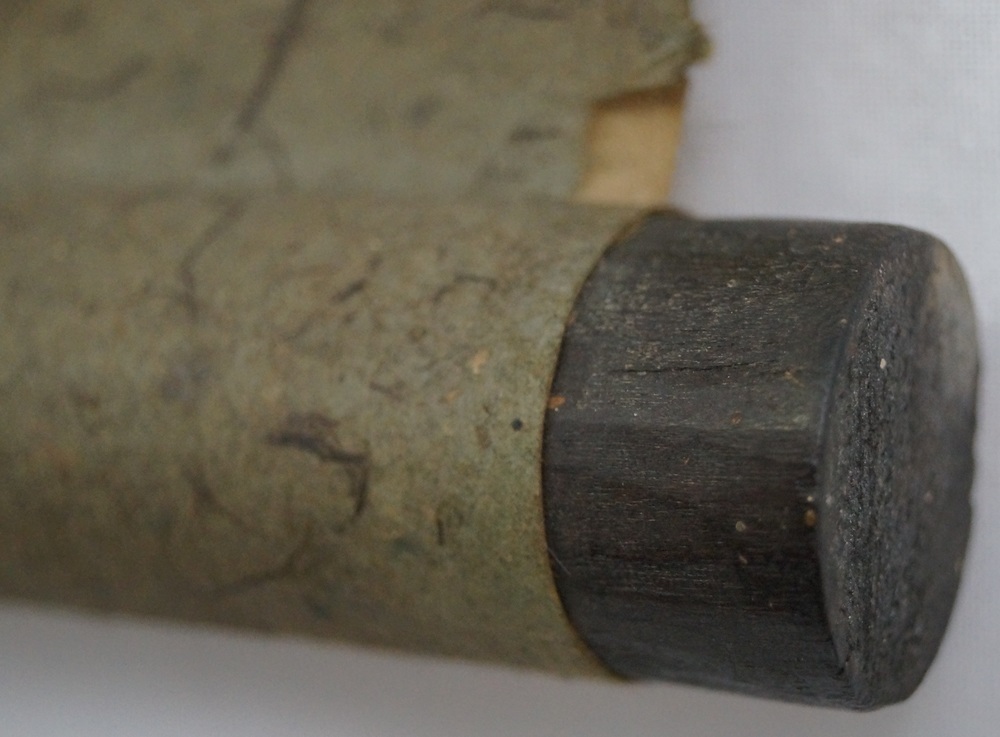 Alter Kalligraf Nahaufnahme des Rollenendes Jikusaki Rollendetail
