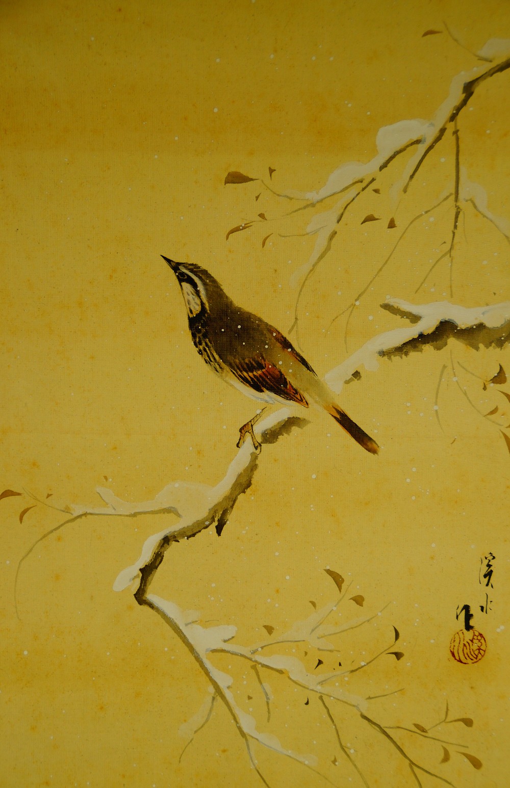 Vogel im Winter Kakemono von Ito Keisui Gesamtmotiv ohne Rahmung