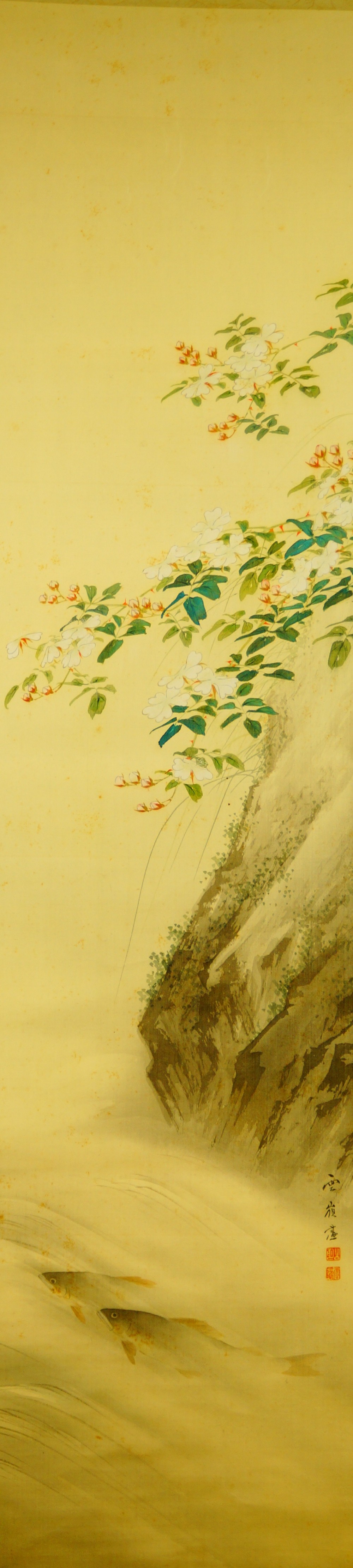Zwei Forellen im Wasser Kakemono von Akamatsu Unrei Gesamtmotiv ohne Rahmung