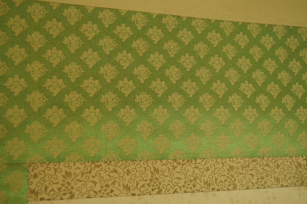 Zwój wiszący z pejzażem kakejiku kakemono szczegół oprawy