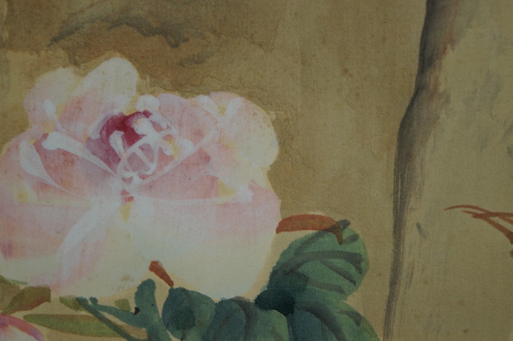 Voegel und Blumen Rollbild Rosen-Motiv Nahaufnahme 3